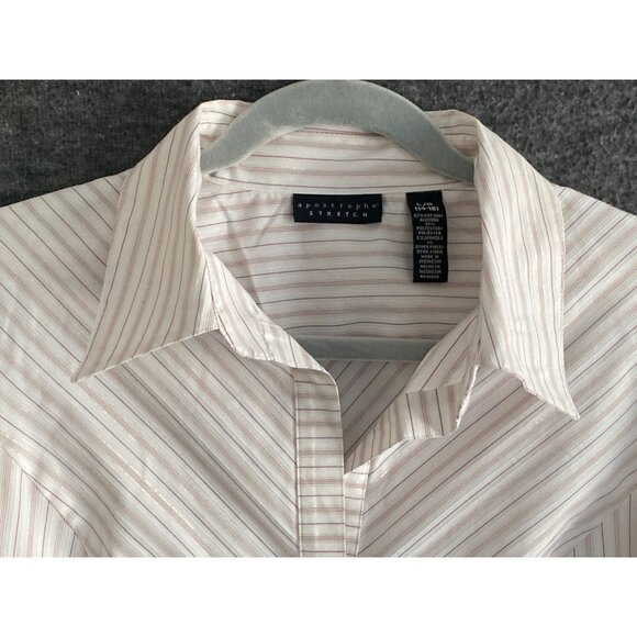 VTG Apostrophe Shirt Stripe Maroon White Gold 3/4 Sleeve Button Front Blouse Str - Picture 3 of 14